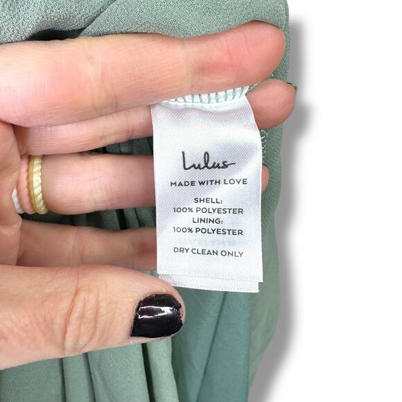 Lulus NWOT Heavenly Hues Sage Green Brush Woven Chiffon V-Neck Maxi Dress Large - Picture 12 of 12